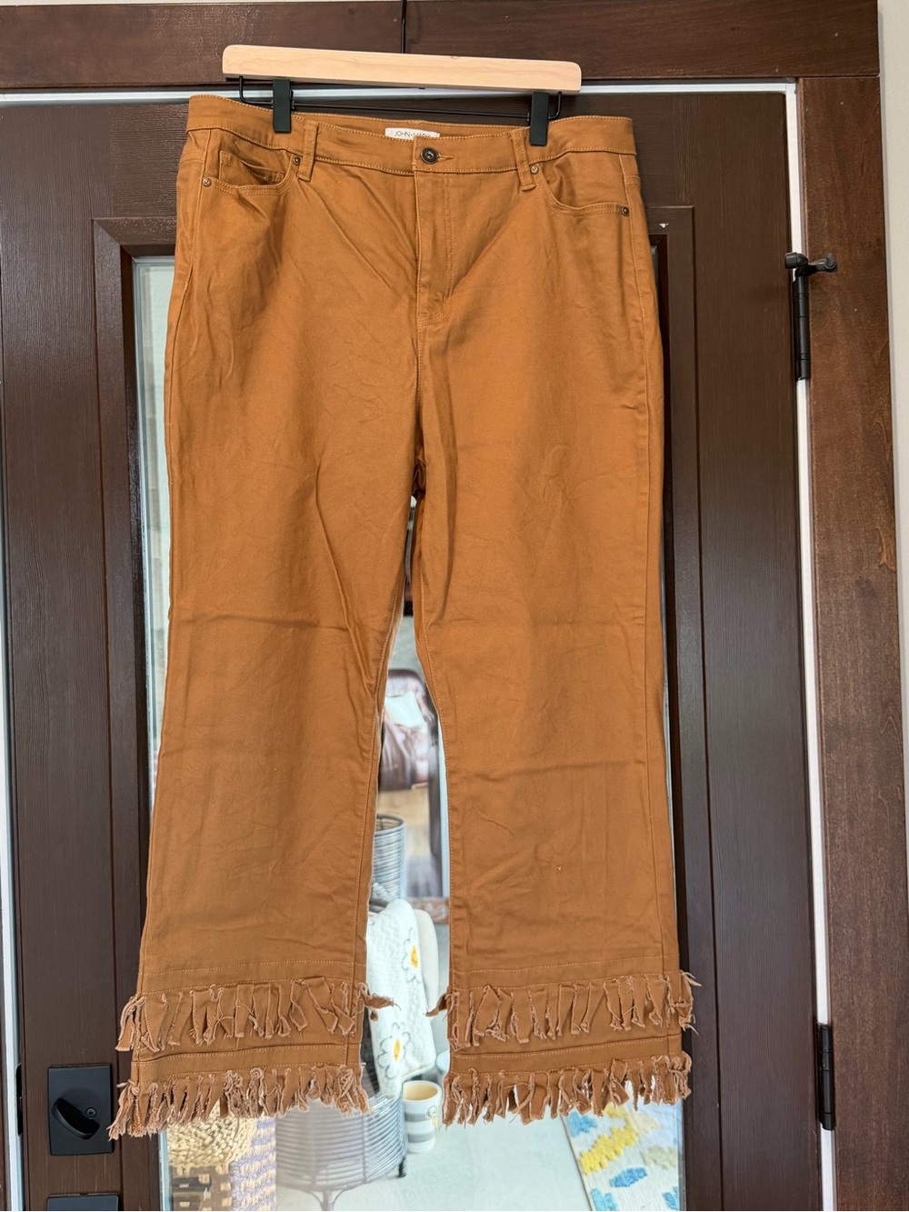 John Mark Rust Fringe-Hem Wide Leg Jeans